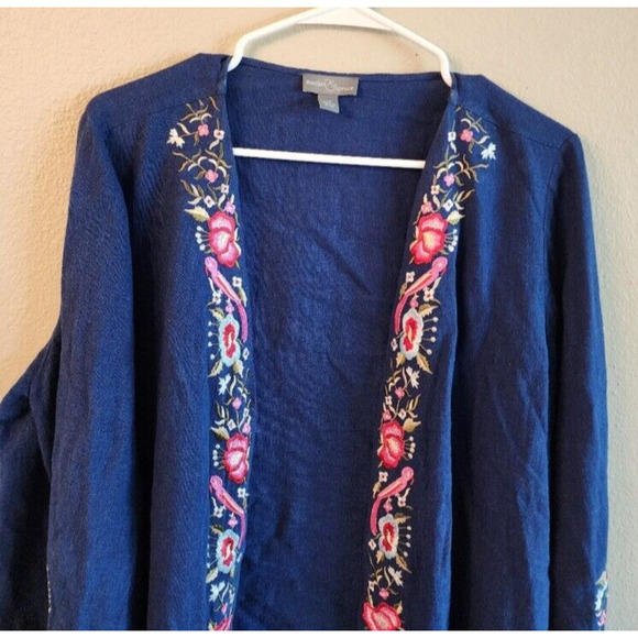 Market & Spruce Linen jacket with embroidery womens size 1X Floral Kimono - Picture 2 of 7
